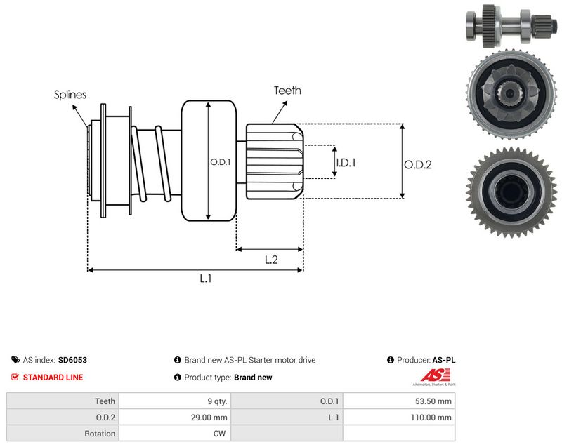 AS-PL SD6053 Freewheel Gear, starter