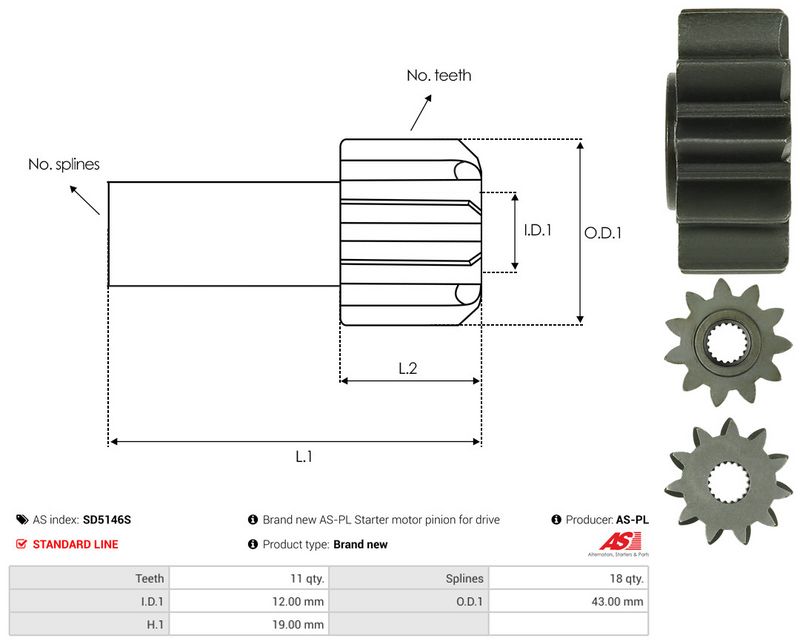 AS-PL SD5146S Freewheel Gear, starter