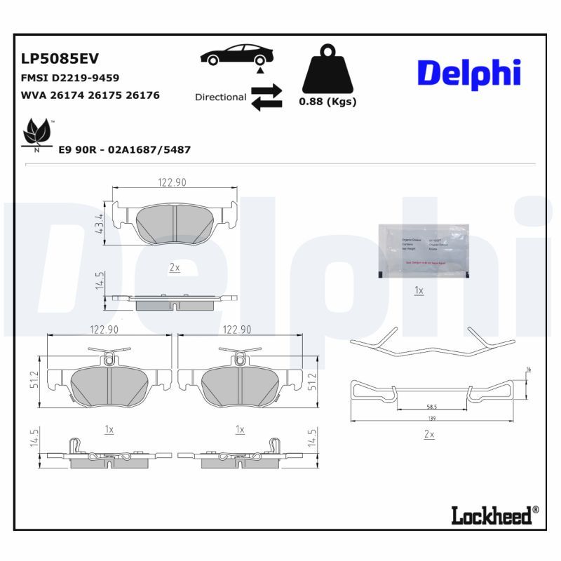 DELPHI LP5085EV Brake Pad Set, disc brake