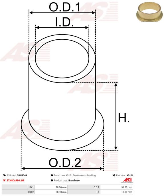 AS-PL SBU9044 Bush, starter shaft