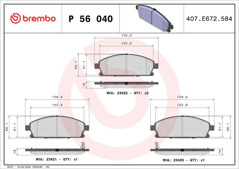 BREMBO fékbetétkészlet, tárcsafék P 56 040