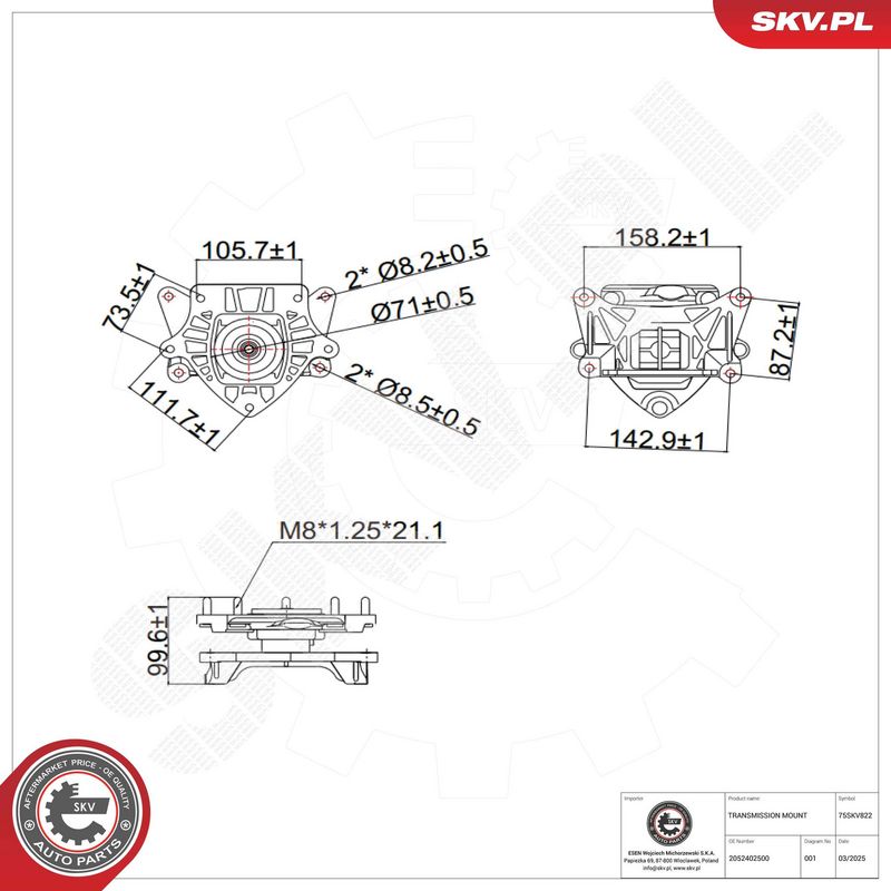 Kinnitus, automaatkäigukast, ESEN SKV 75SKV822