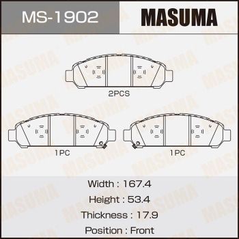 Комплект гальмівних колодок, передня вісь, 53,4мм, Toyota Venza (09-16) (MS-1902) MASUMA, Masuma MS1902