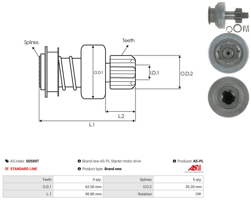 AS-PL SD5097 Freewheel Gear, starter