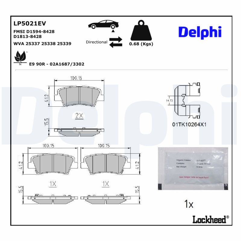 DELPHI LP5021EV Brake Pad Set, disc brake