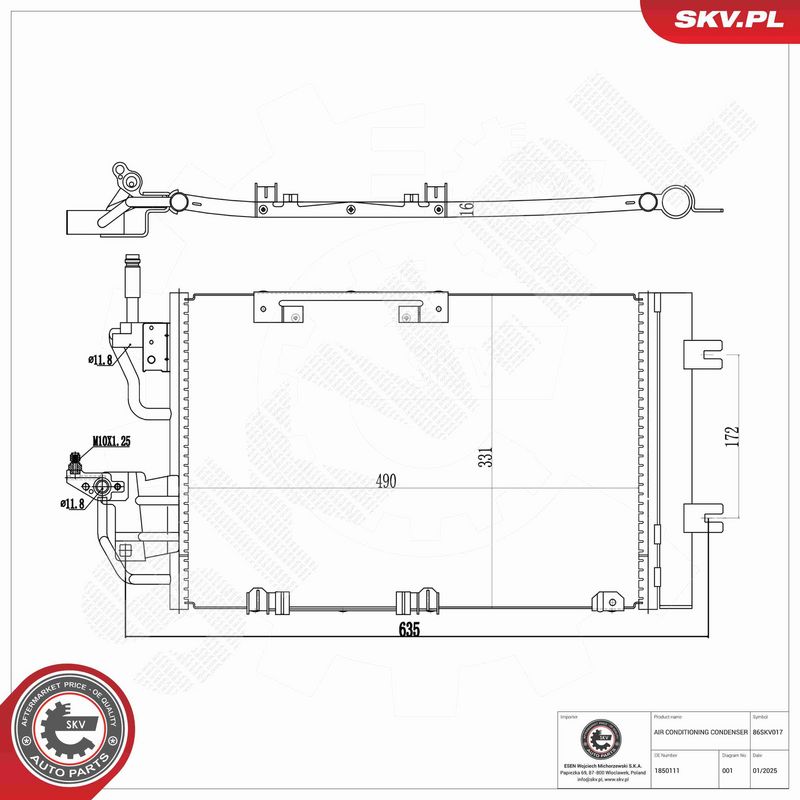 ESEN SKV 86SKV017 Condenser, air conditioning