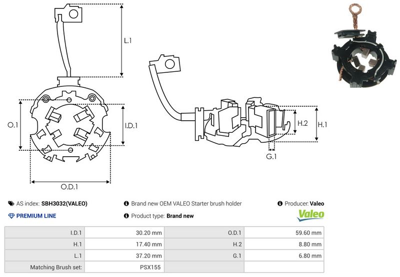 AS-PL SBH3032(VALEO) Holder, carbon brushes
