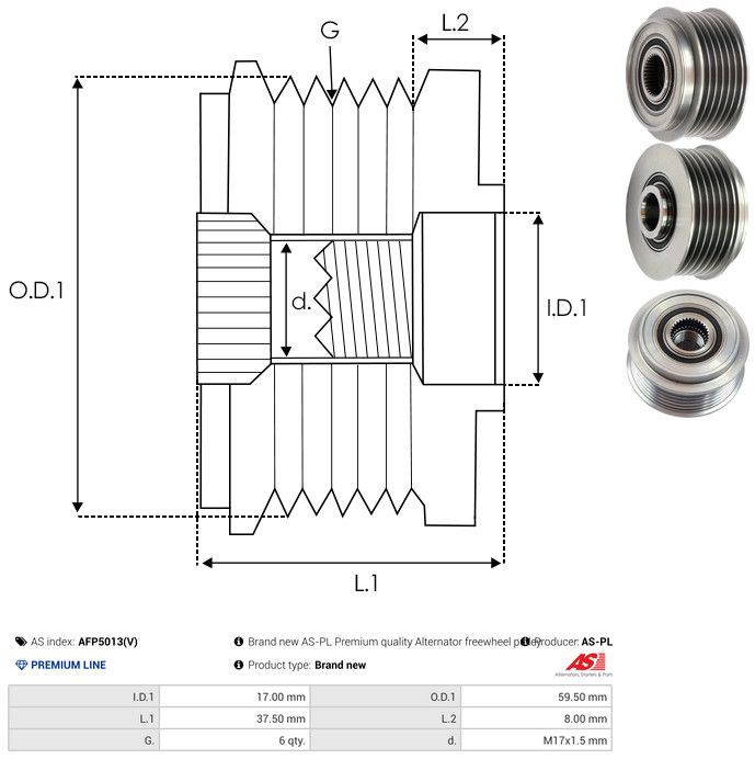 AS-PL AFP5013(V) Alternator Freewheel Clutch