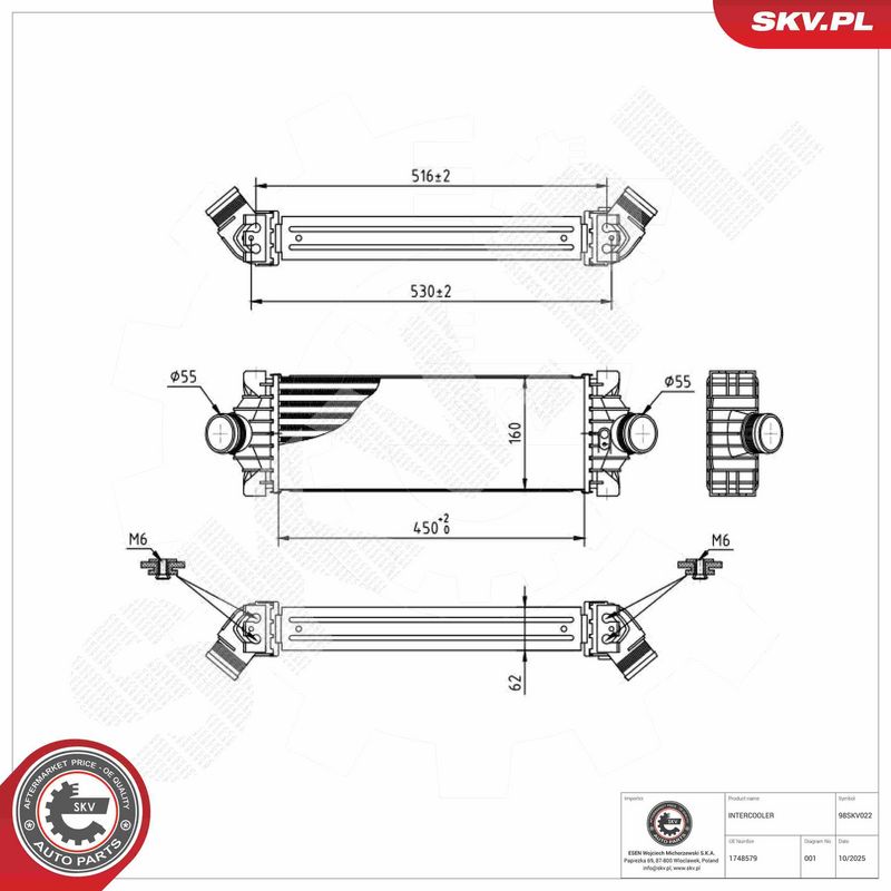 Kompressoriõhu radiaator, ESEN SKV 98SKV022