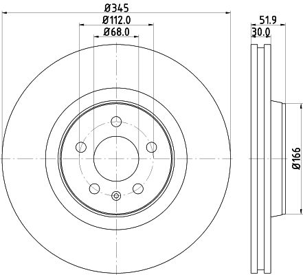 HELLA PRO AUDI диск тормозной передний 345мм A4/A5/A6/Q5 08-