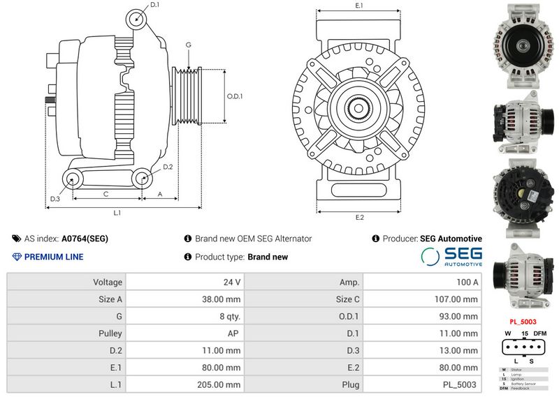 AS-PL A0764(SEG) Alternator
