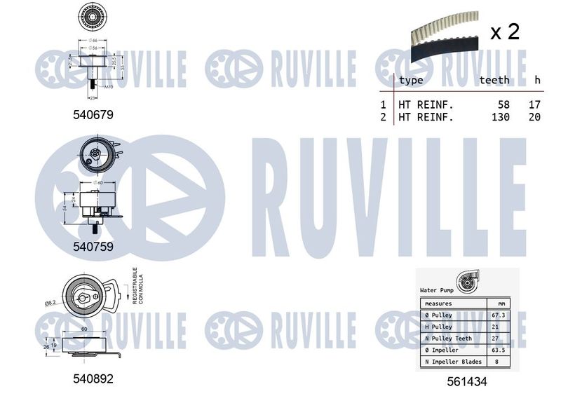 Водяний насос + зубчастий ремінь, Ruville 5503811