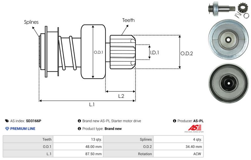 AS-PL SD3166P Freewheel Gear, starter