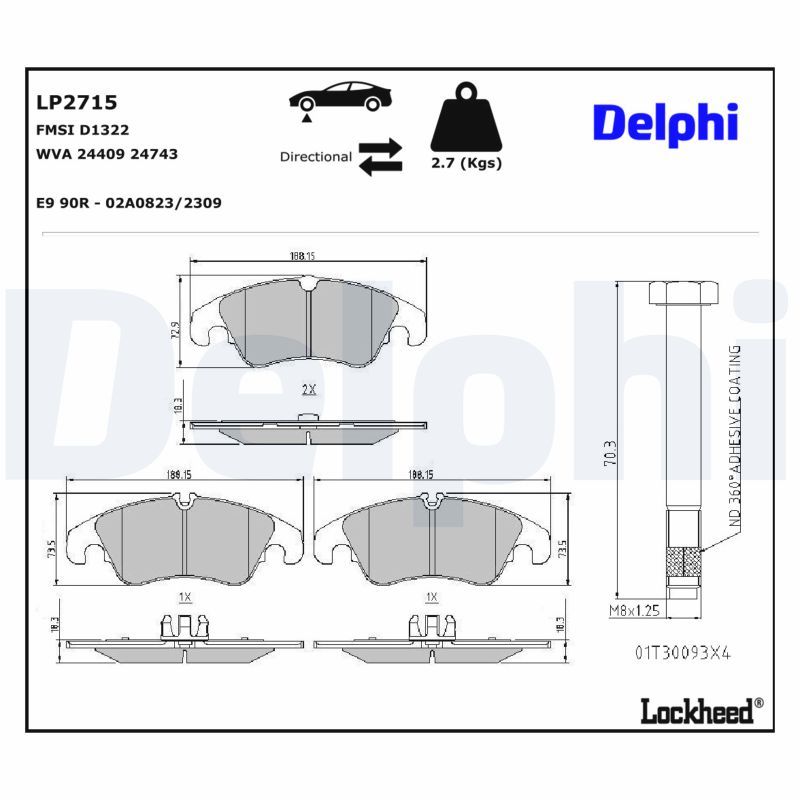 комплект спирачно феродо, дискови спирачки DELPHI