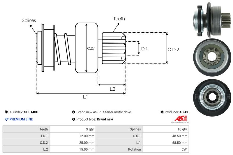 AS-PL SD0140P Freewheel Gear, starter