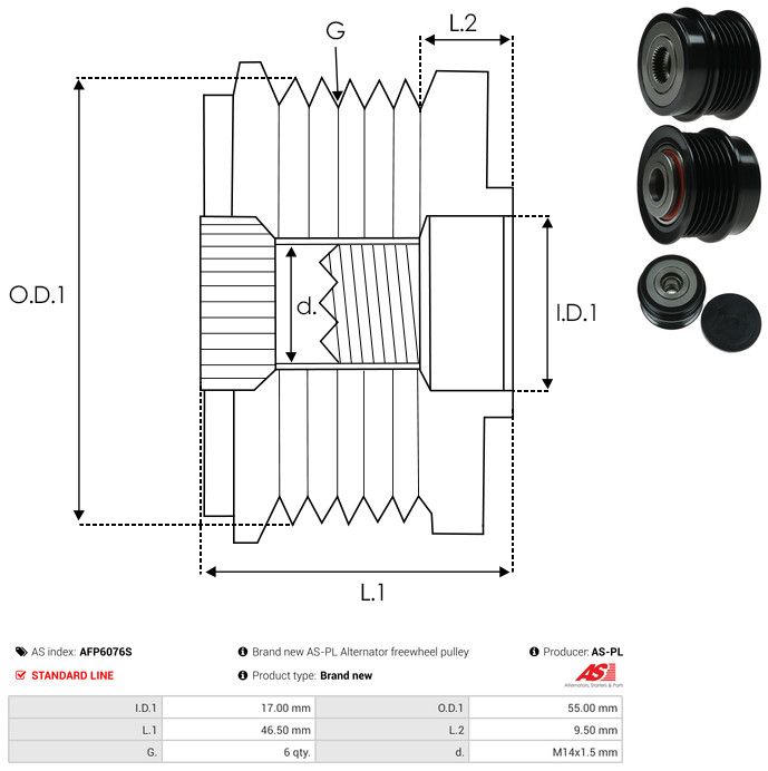 AS-PL AFP6076S Alternator Freewheel Clutch