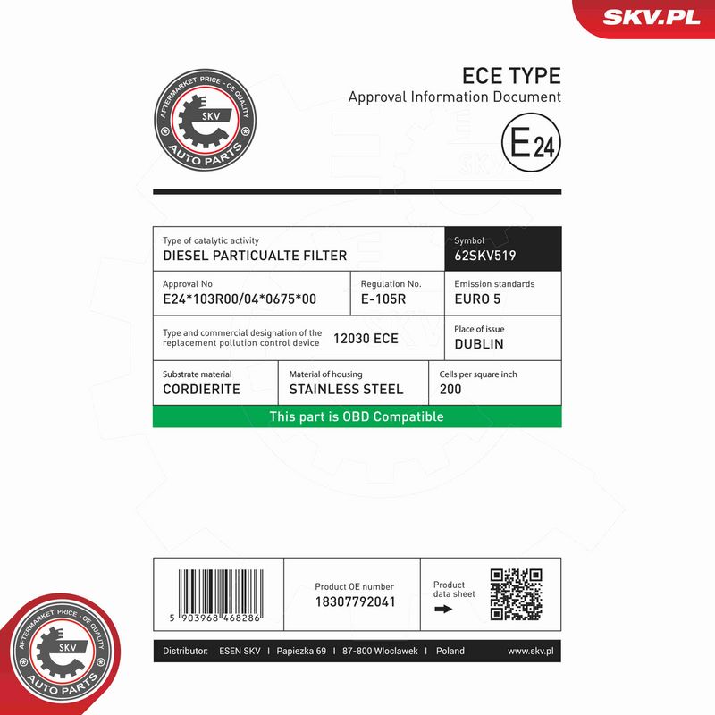 ESEN SKV 62SKV519 Soot/Particulate Filter, exhaust system