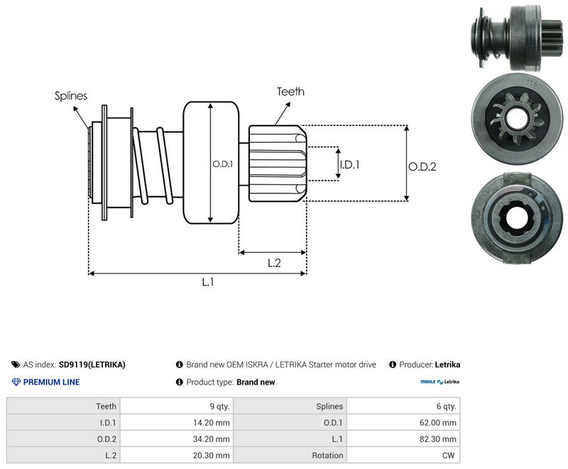 AS-PL SD9119(LETRIKA) Freewheel Gear, starter
