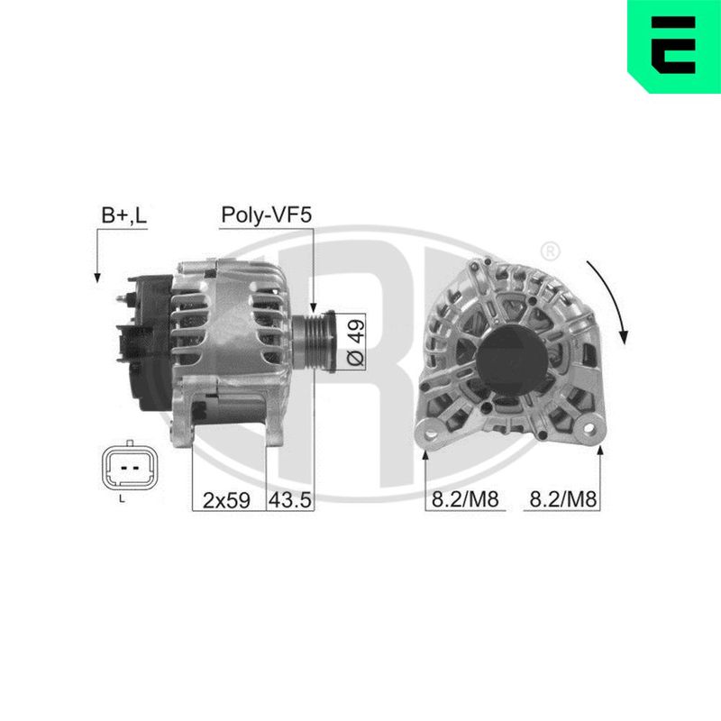 Генератор, 14В, 125А, Dacia Sandero 1.5 dCi 08-/Nissan Primastar dCi 150 06-, Era 210056A