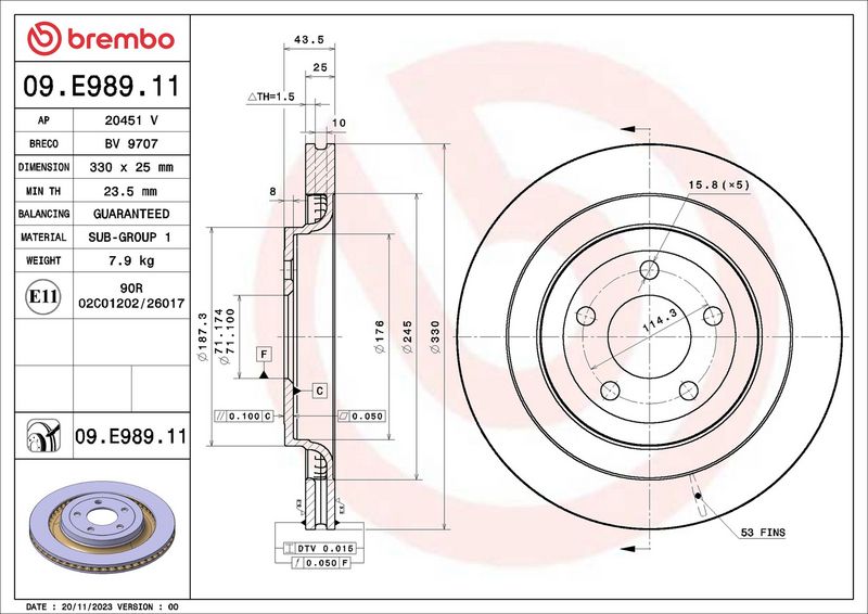 BREMBO 09.E989.11 Brake Disc