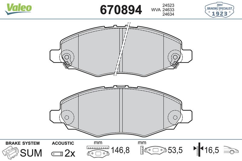 Plaquettes+de+frein+à+disque VALEO 670894