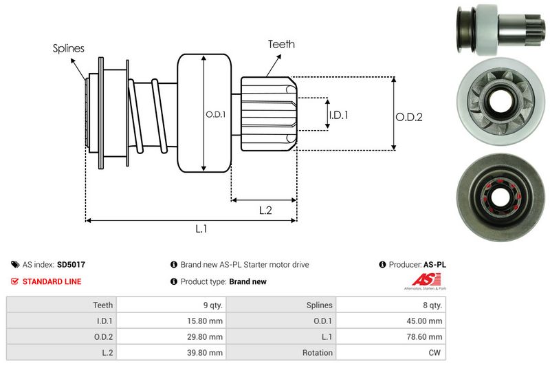 AS-PL SD5017 Freewheel Gear, starter