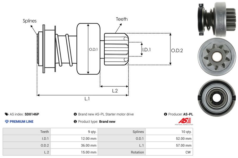 AS-PL SD0146P Freewheel Gear, starter