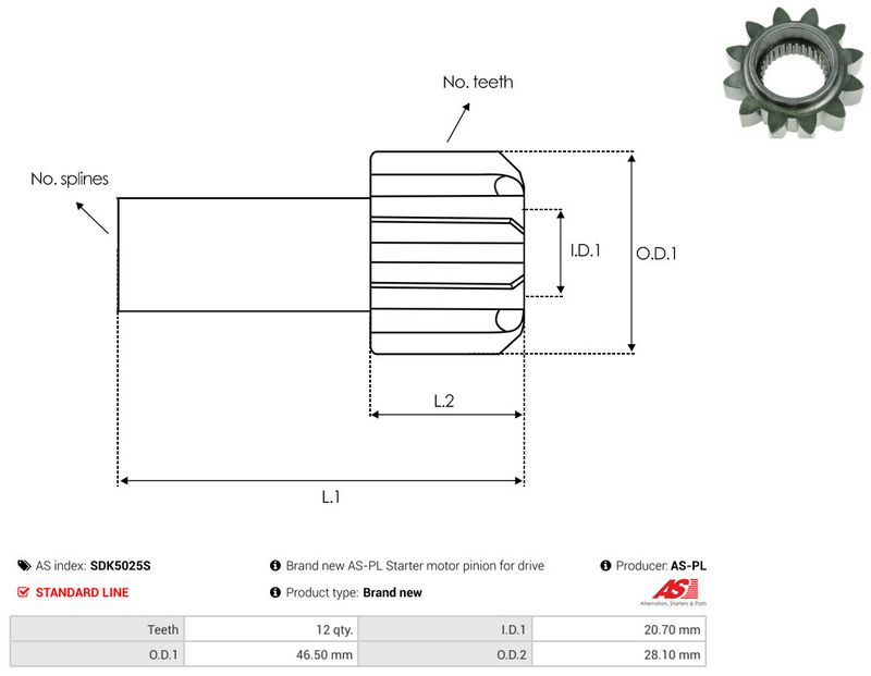 AS-PL SDK5025S Freewheel Gear, starter