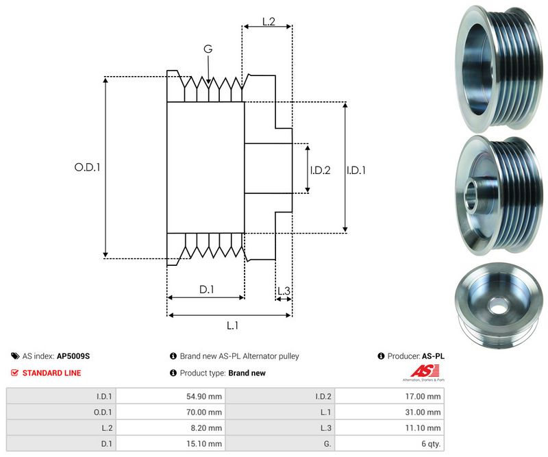 AS-PL AP5009S Belt Pulley, alternator