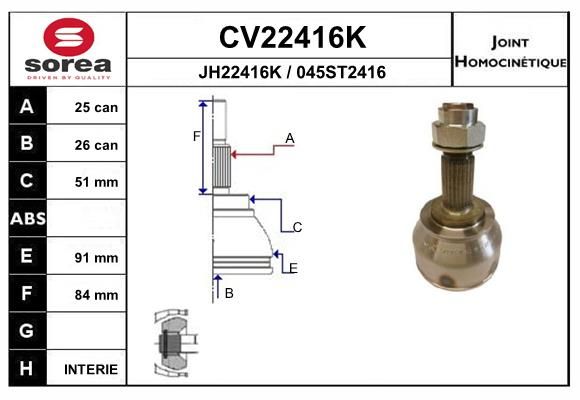 EAI csuklókészlet, hajtótengely CV22416K