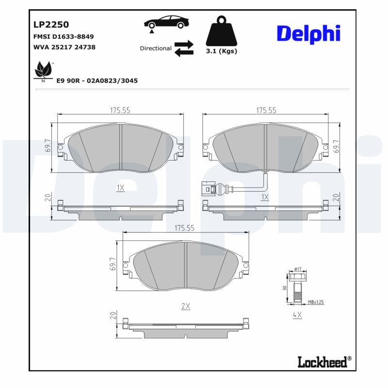 Piduriklotsi komplekt, ketaspidur, DELPHI LP2250