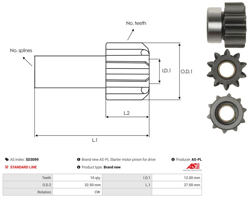 AS-PL SD3099 Freewheel Gear, starter