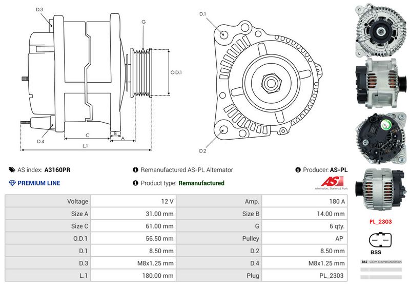 AS-PL A3160PR Alternator