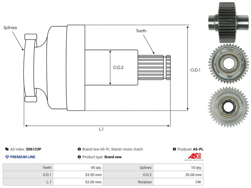 AS-PL SD6123P Pinion, starter