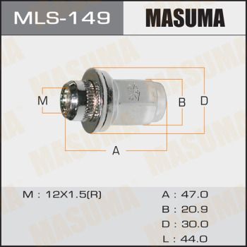 Колісна гайка, Toyota, Daihatsu, Lexus, Mitsubishi, Honda 12x1.5 /под ключ=21мм, Masuma MLS149