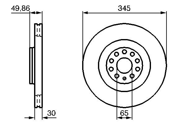 BOSCH Volkswagen Тормозной диск передний Passat 05-, Golf VI 08-345*30