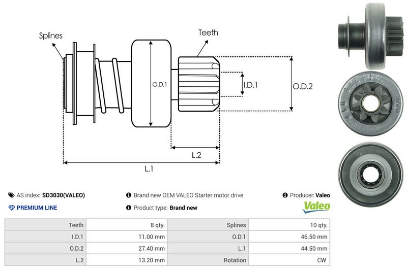 AS-PL SD3030(VALEO) Freewheel Gear, starter