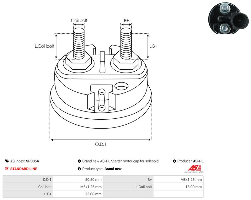 AS-PL SP0054 Cap, starter relay