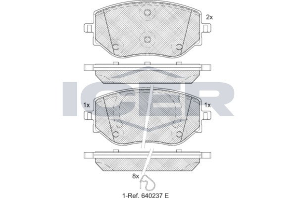 Комплект гальмівних накладок, дискове гальмо, Icer 182383