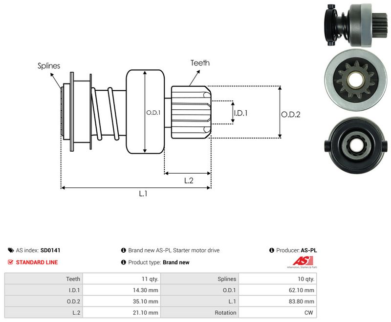 AS-PL SD0141 Freewheel Gear, starter