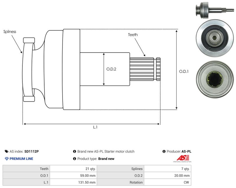 Hammastrummel, starter, AS-PL SD1112P