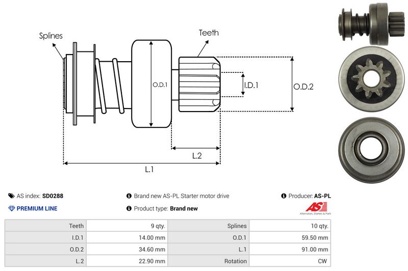 AS-PL SD0288 Freewheel Gear, starter