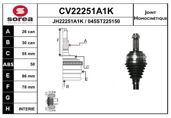 EAI csuklókészlet, hajtótengely CV22251A1K