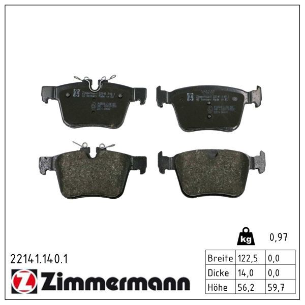 комплект спирачно феродо, дискови спирачки ZIMMERMANN