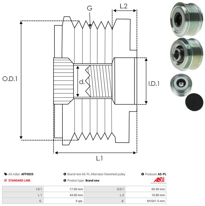 AS-PL AFP3025 Alternator Freewheel Clutch