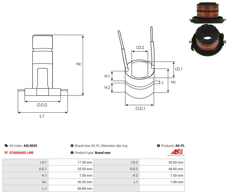 AS-PL ASL9025 Slip Ring, alternator