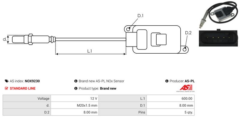 AS-PL NOX9230 NOx Sensor, urea injection