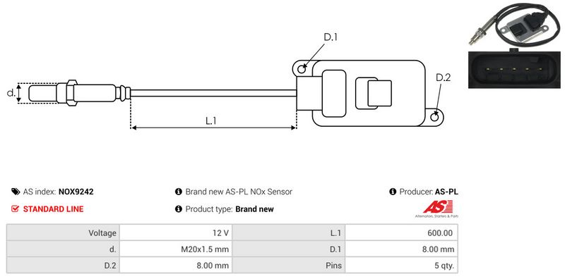 AS-PL NOX9242 NOx Sensor, urea injection