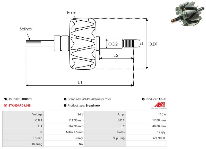 AS-PL AR0061 Rotor, alternator