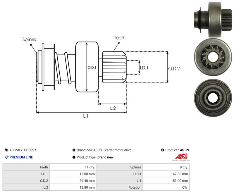 AS-PL SD3097 Freewheel Gear, starter